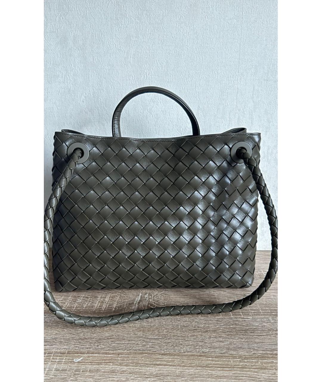 BOTTEGA VENETA Хаки кожаная сумка с короткими ручками, фото 2