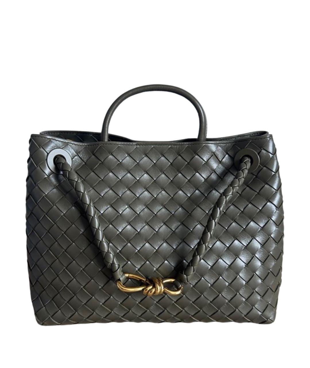 BOTTEGA VENETA Хаки кожаная сумка с короткими ручками, фото 1
