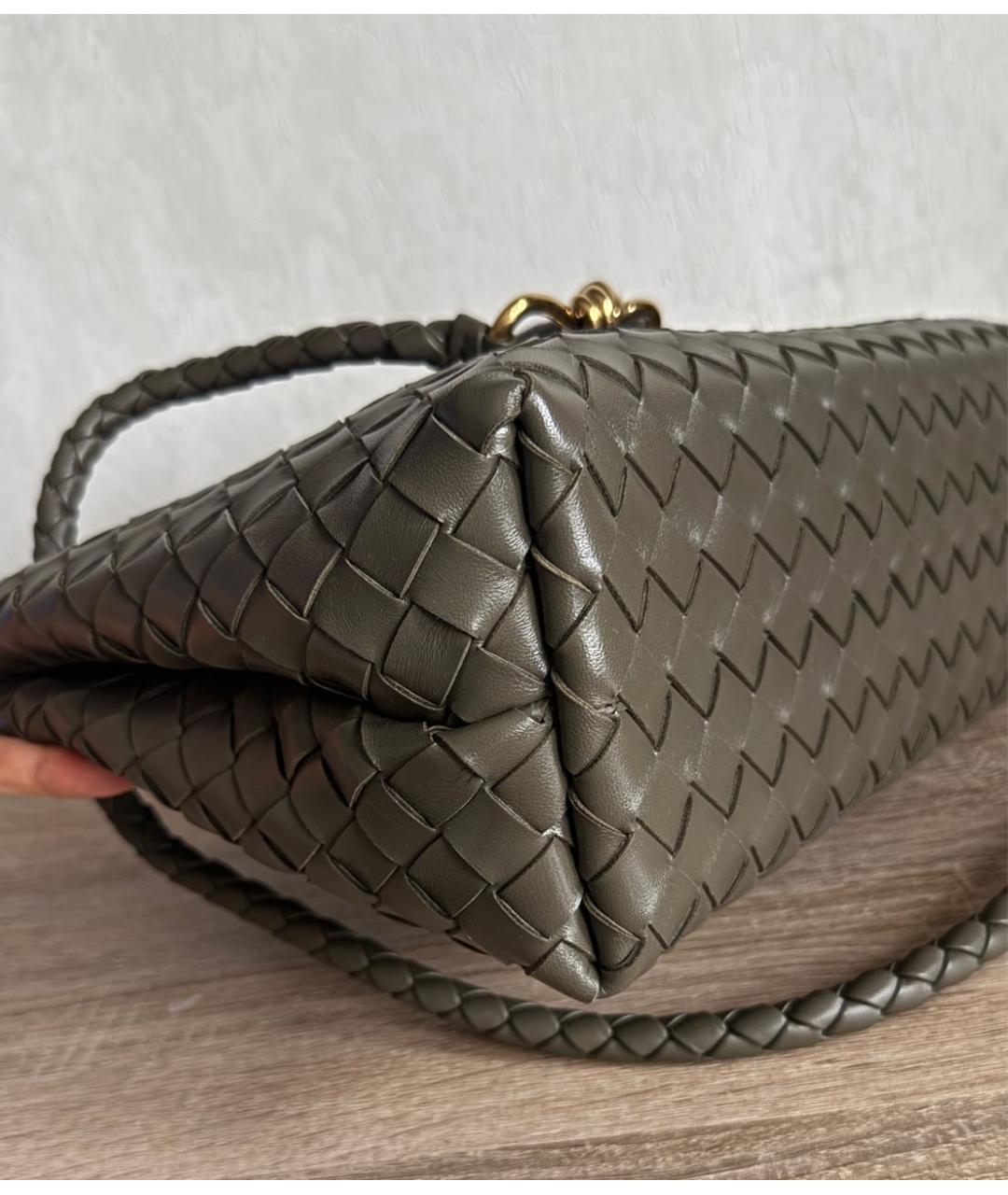 BOTTEGA VENETA Хаки кожаная сумка с короткими ручками, фото 4