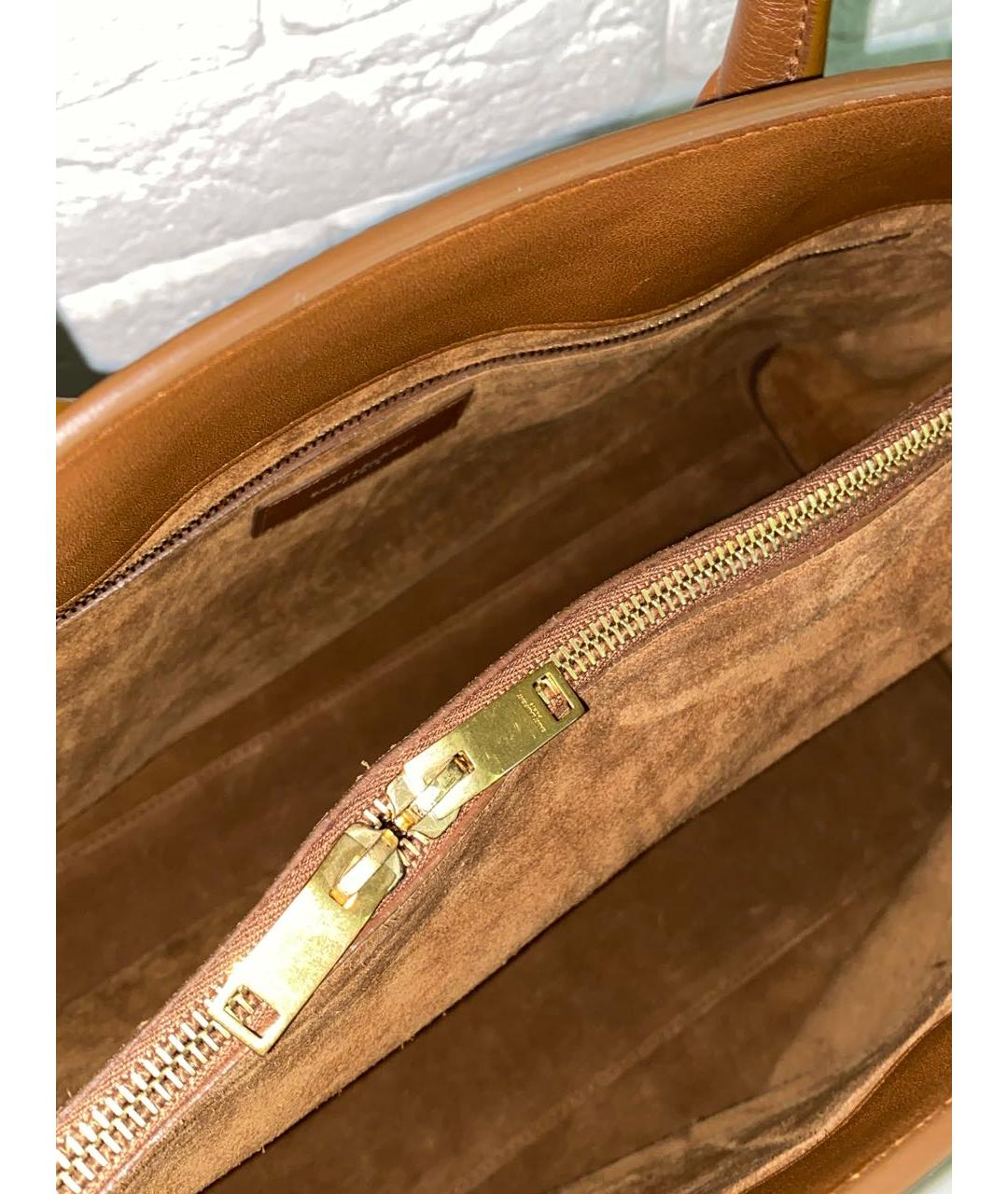 SAINT LAURENT Коричневая кожаная сумка с короткими ручками, фото 7