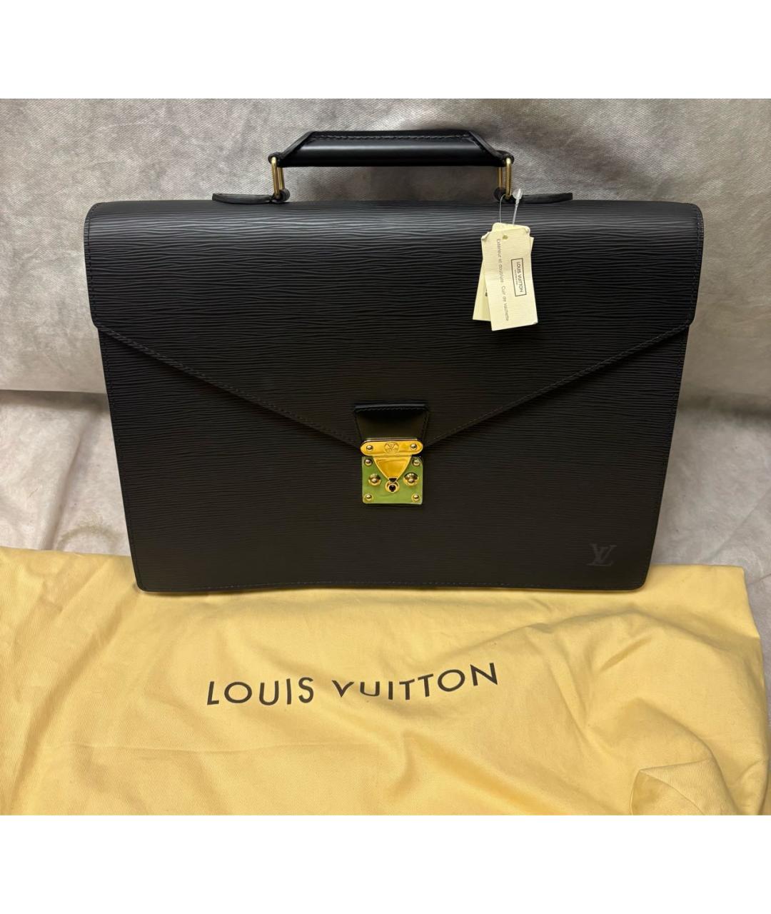 LOUIS VUITTON Черный кожаный портфель, фото 9