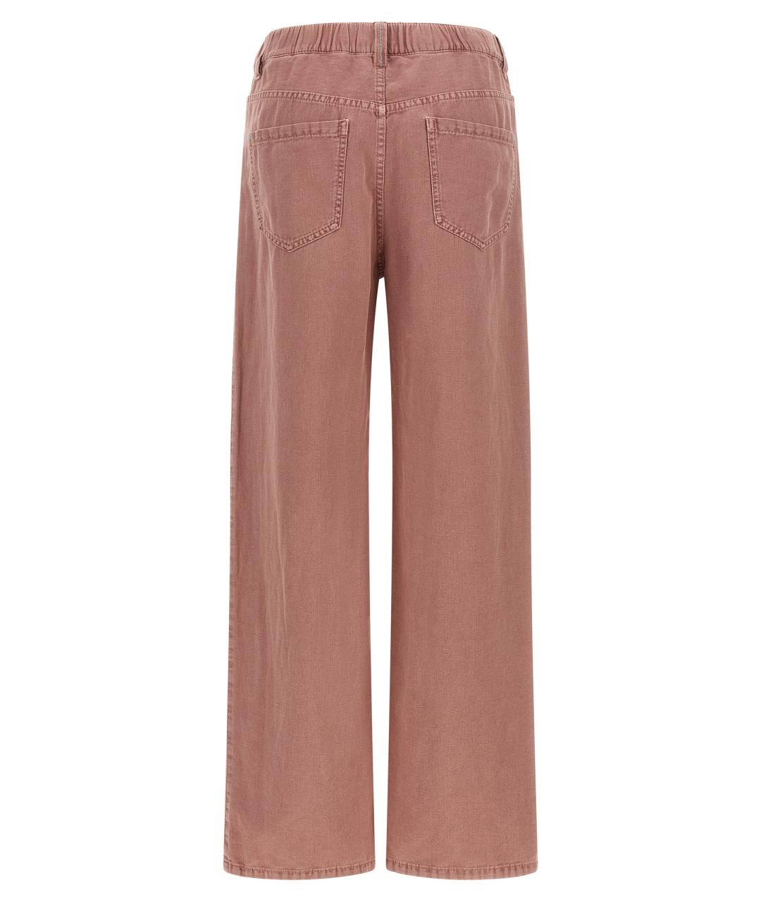 BRUNELLO CUCINELLI Розовые хлопковые прямые брюки, фото 2