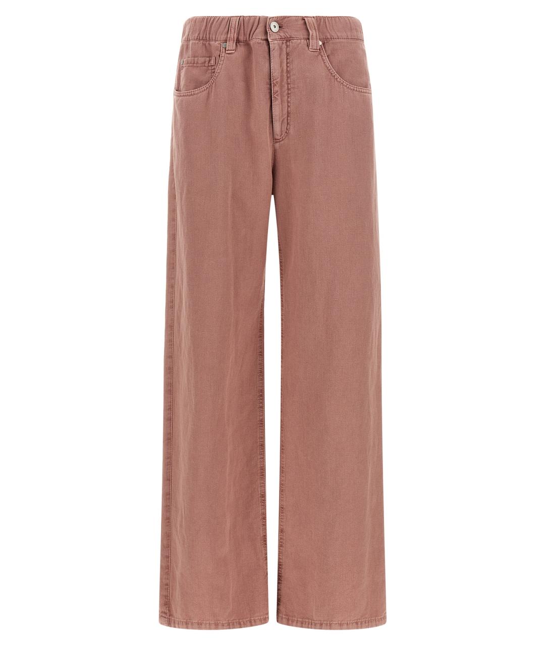 BRUNELLO CUCINELLI Розовые хлопковые прямые брюки, фото 1