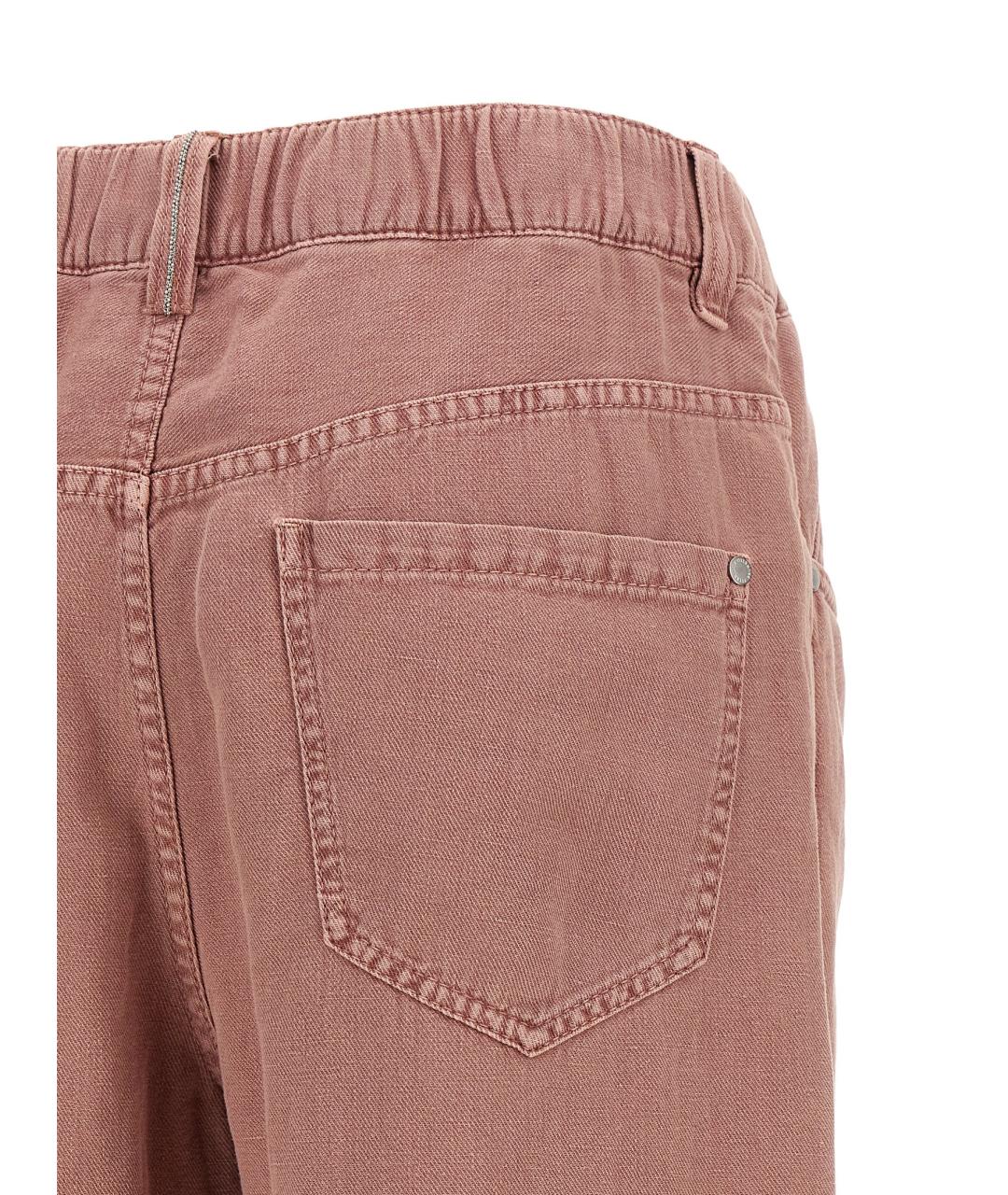 BRUNELLO CUCINELLI Розовые хлопковые прямые брюки, фото 4