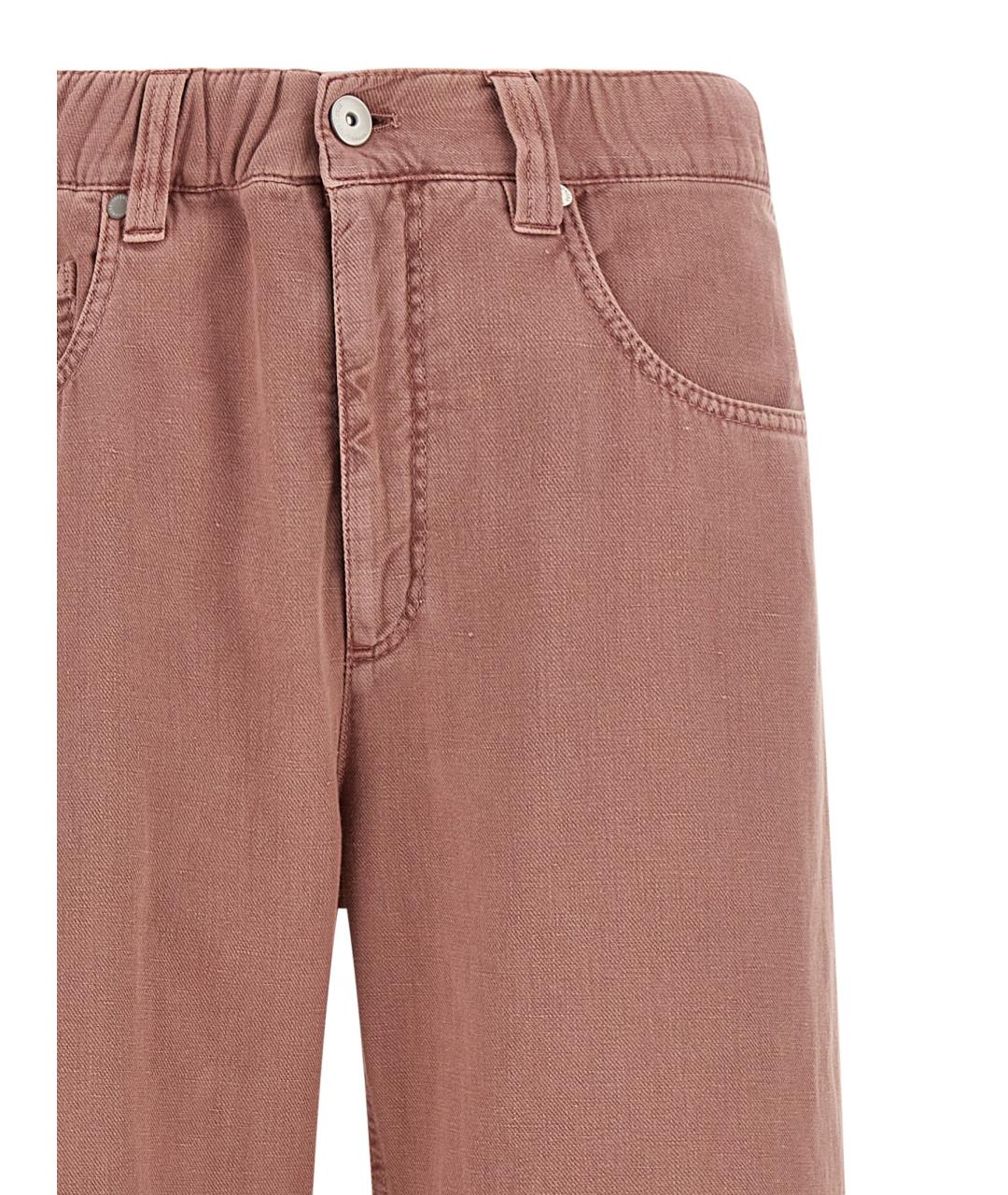 BRUNELLO CUCINELLI Розовые хлопковые прямые брюки, фото 3
