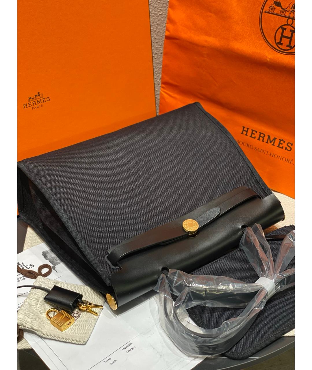 HERMES Черная деним сумка с короткими ручками, фото 5