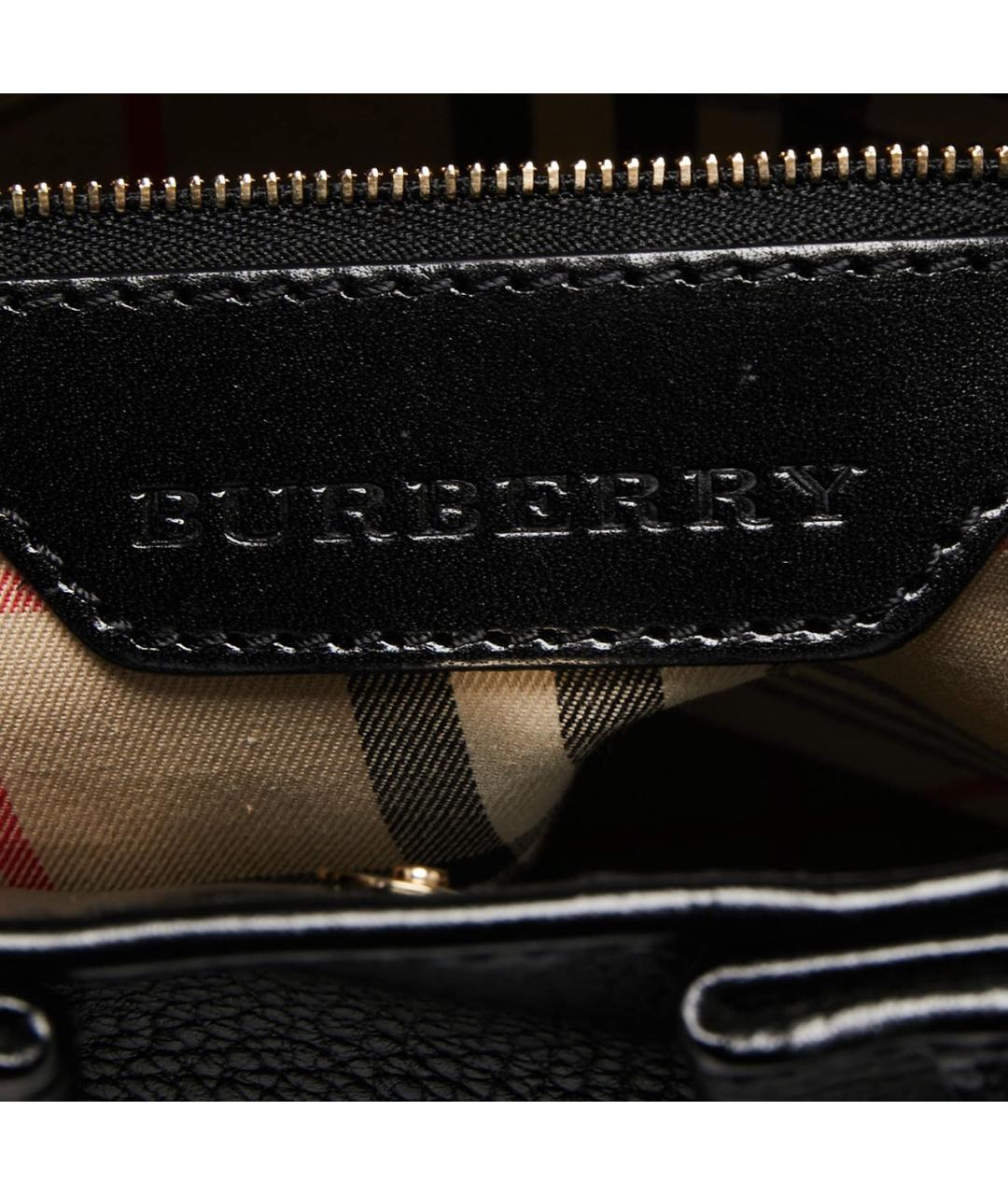 BURBERRY Черная кожаная сумка тоут, фото 7