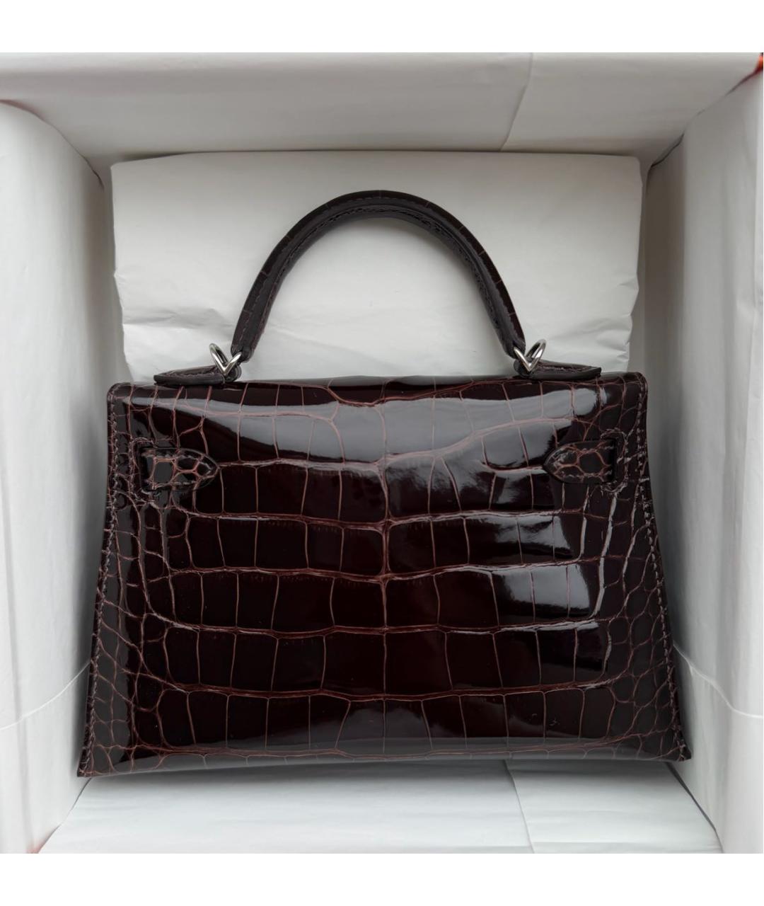 HERMES Коричневая сумка с короткими ручками из экзотической кожи, фото 3
