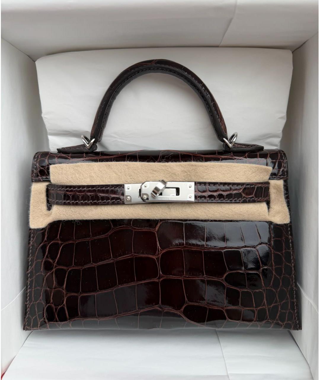 HERMES Коричневая сумка с короткими ручками из экзотической кожи, фото 4