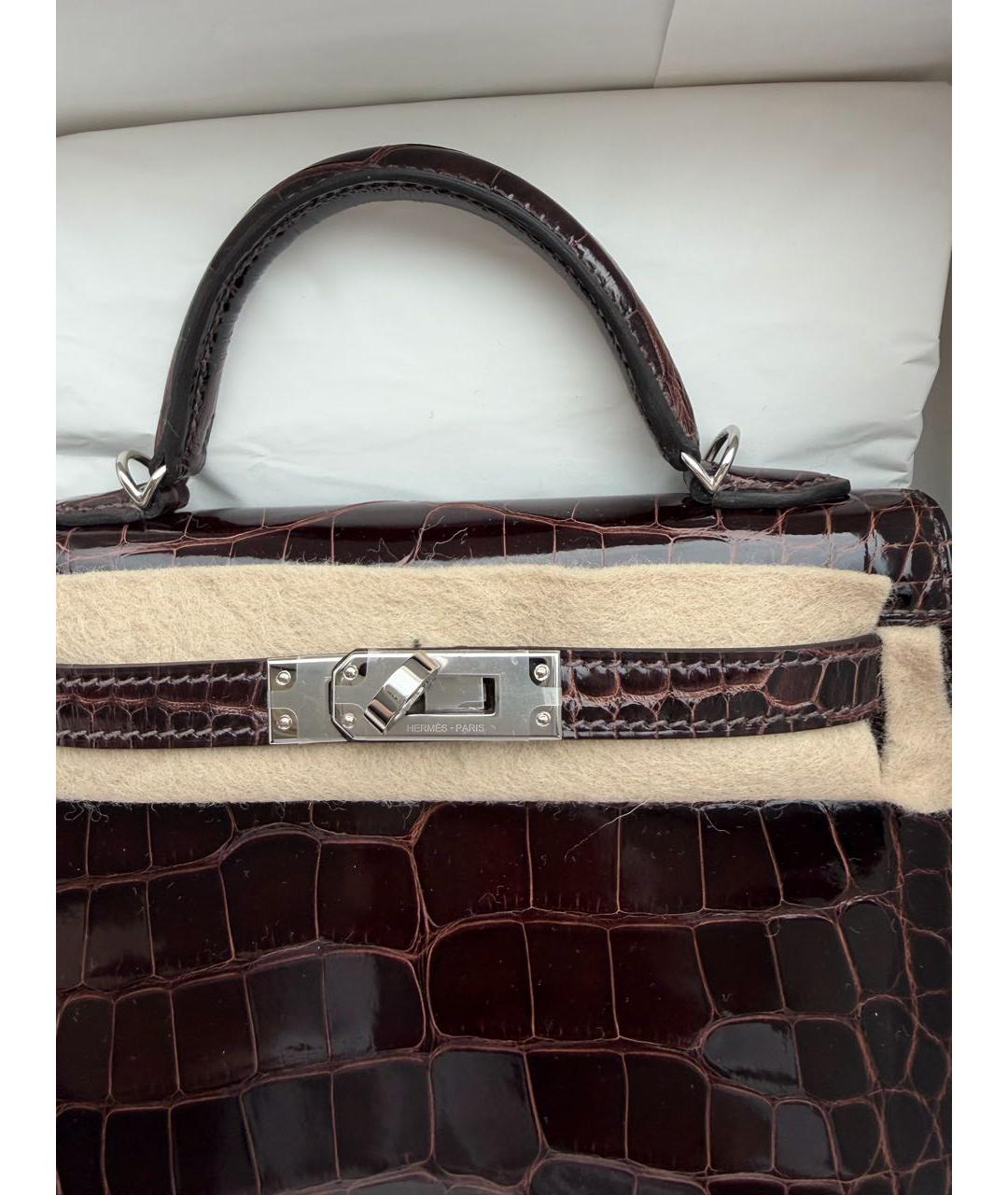 HERMES Коричневая сумка с короткими ручками из экзотической кожи, фото 2