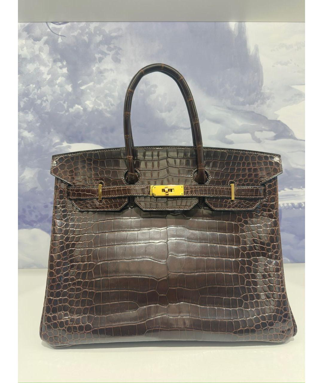 HERMES Коричневая сумка с короткими ручками из экзотической кожи, фото 8