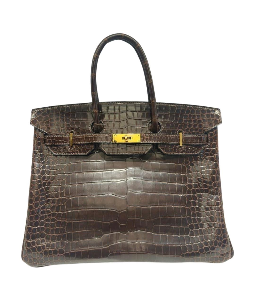 HERMES Коричневая сумка с короткими ручками из экзотической кожи, фото 1