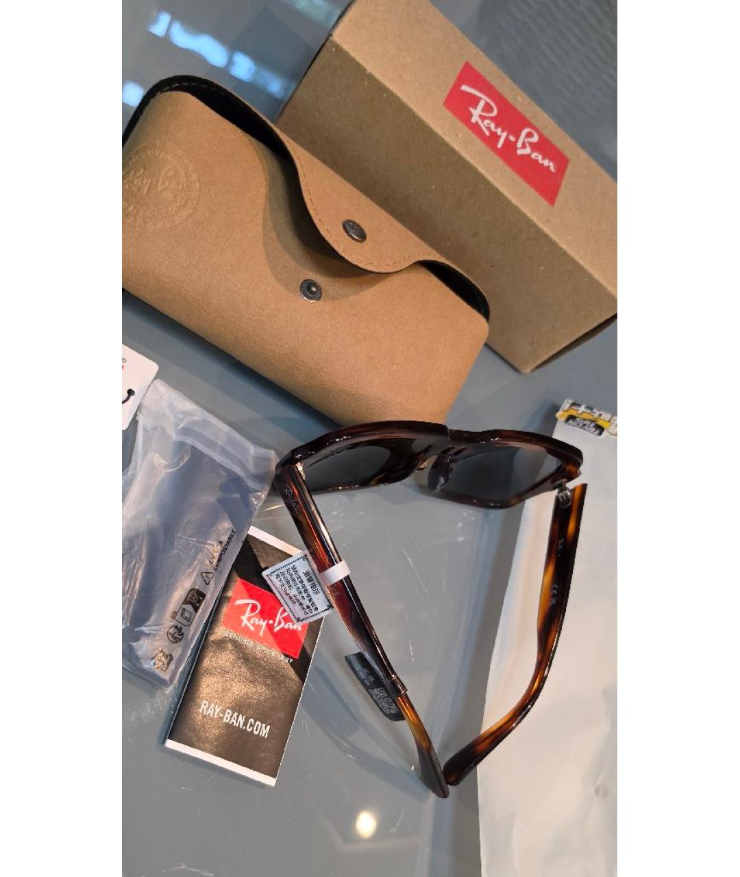 RAY BAN Коричневые пластиковые солнцезащитные очки, фото 4