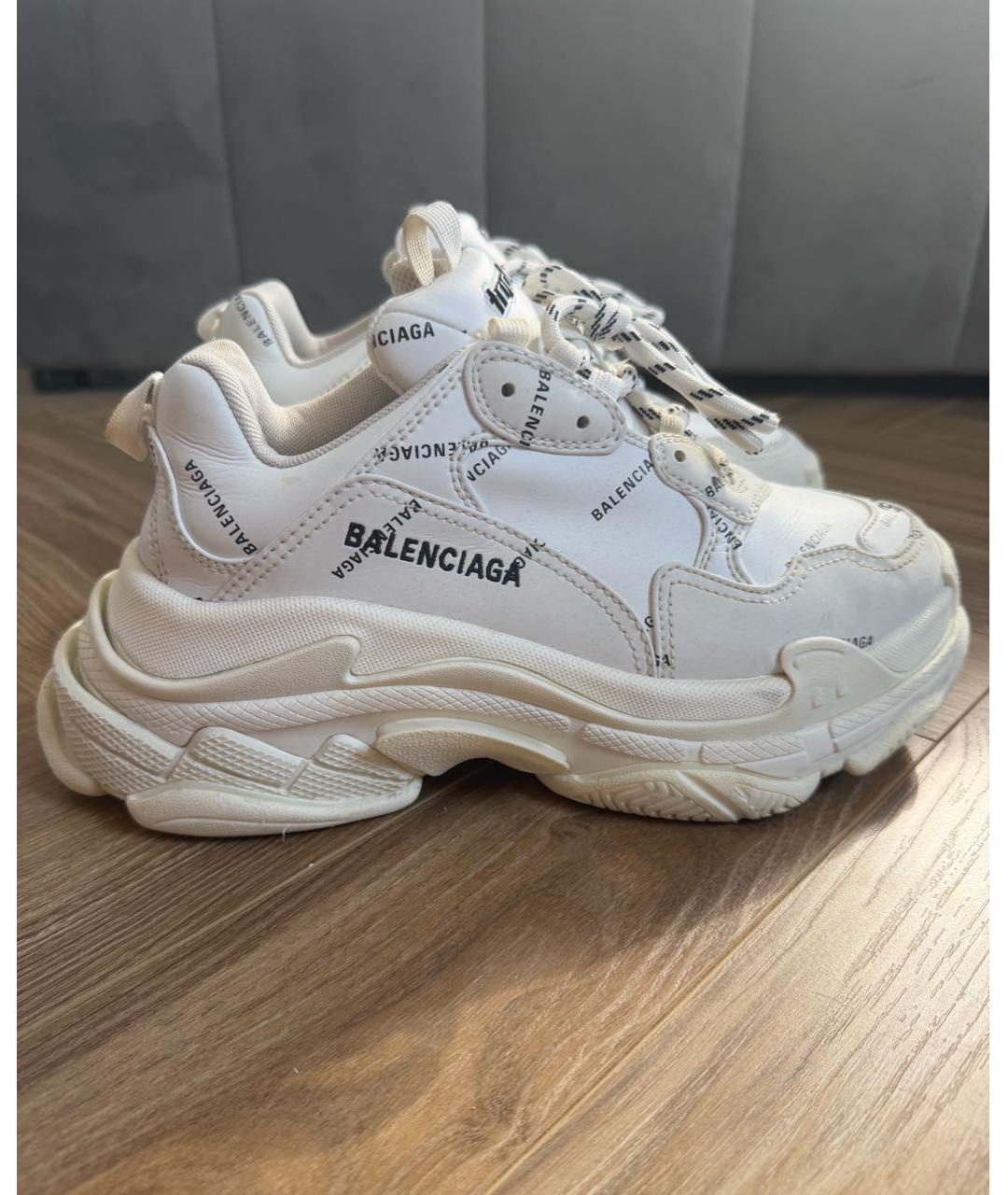 BALENCIAGA Белые кожаные кроссовки, фото 4