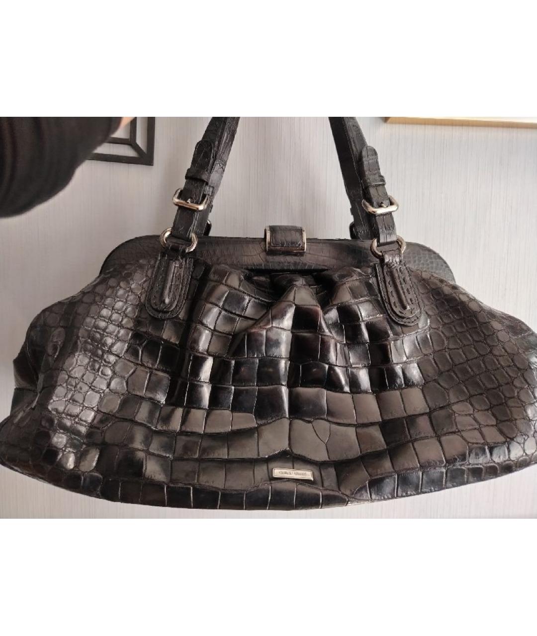 GIORGIO ARMANI Черная сумка с короткими ручками из экзотической кожи, фото 8