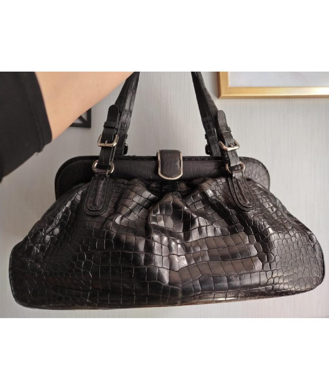 GIORGIO ARMANI Черная сумка с короткими ручками из экзотической кожи, фото 3