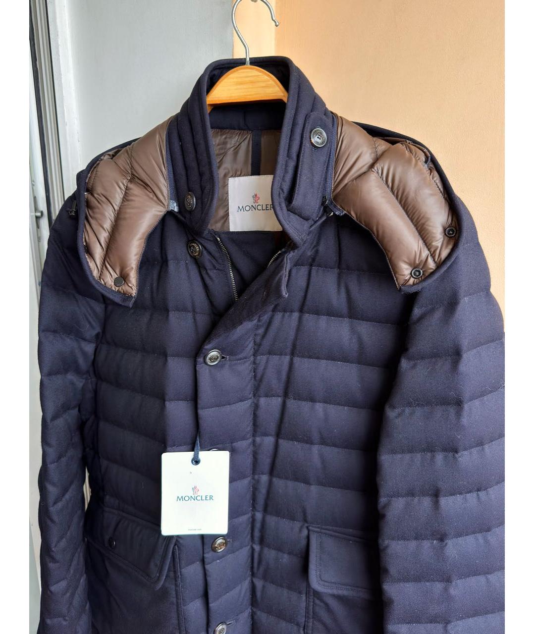 MONCLER Темно-синий шерстяной пуховик, фото 6