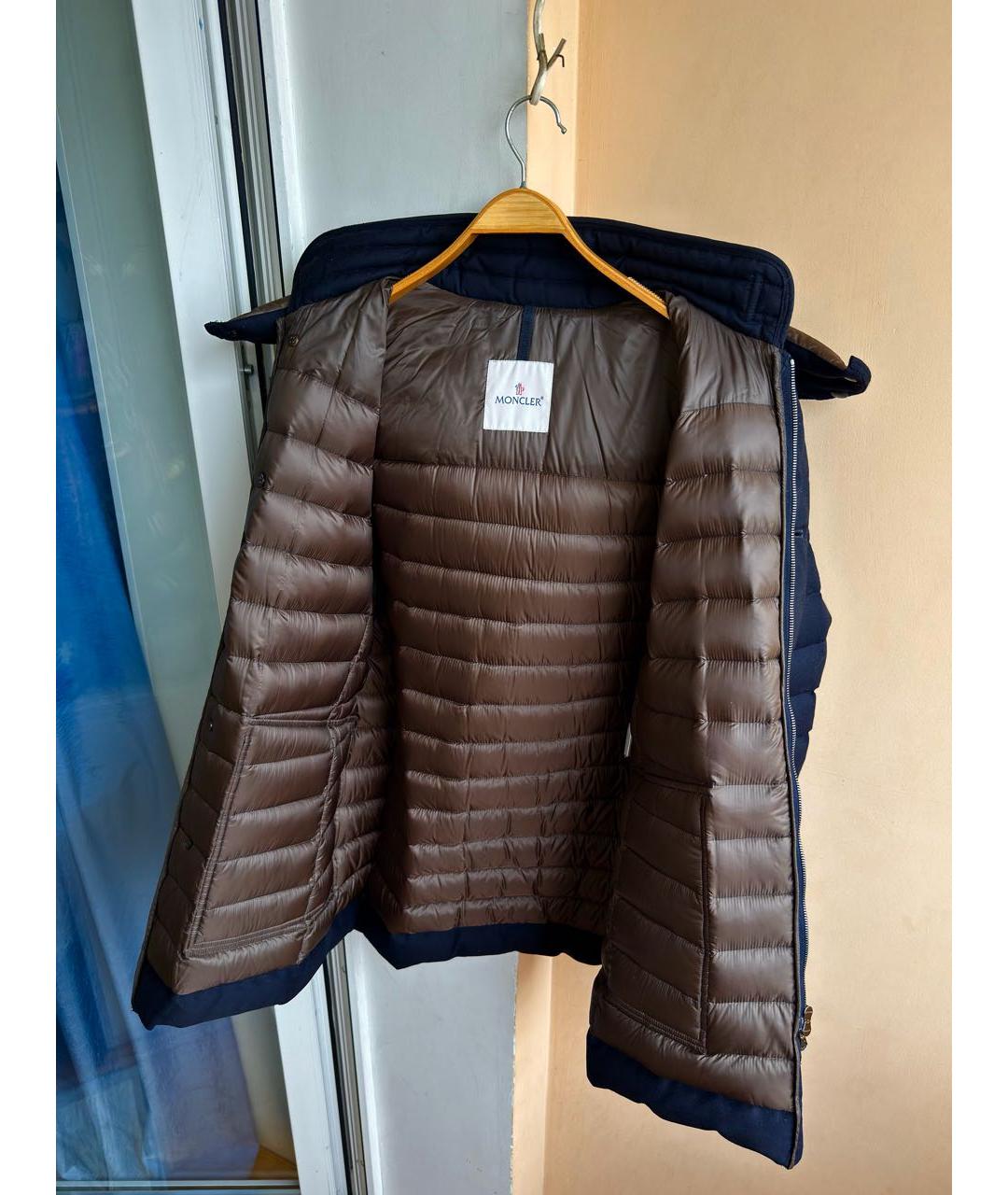 MONCLER Темно-синий шерстяной пуховик, фото 4