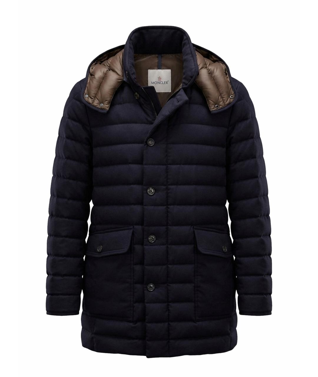 MONCLER Темно-синий шерстяной пуховик, фото 1