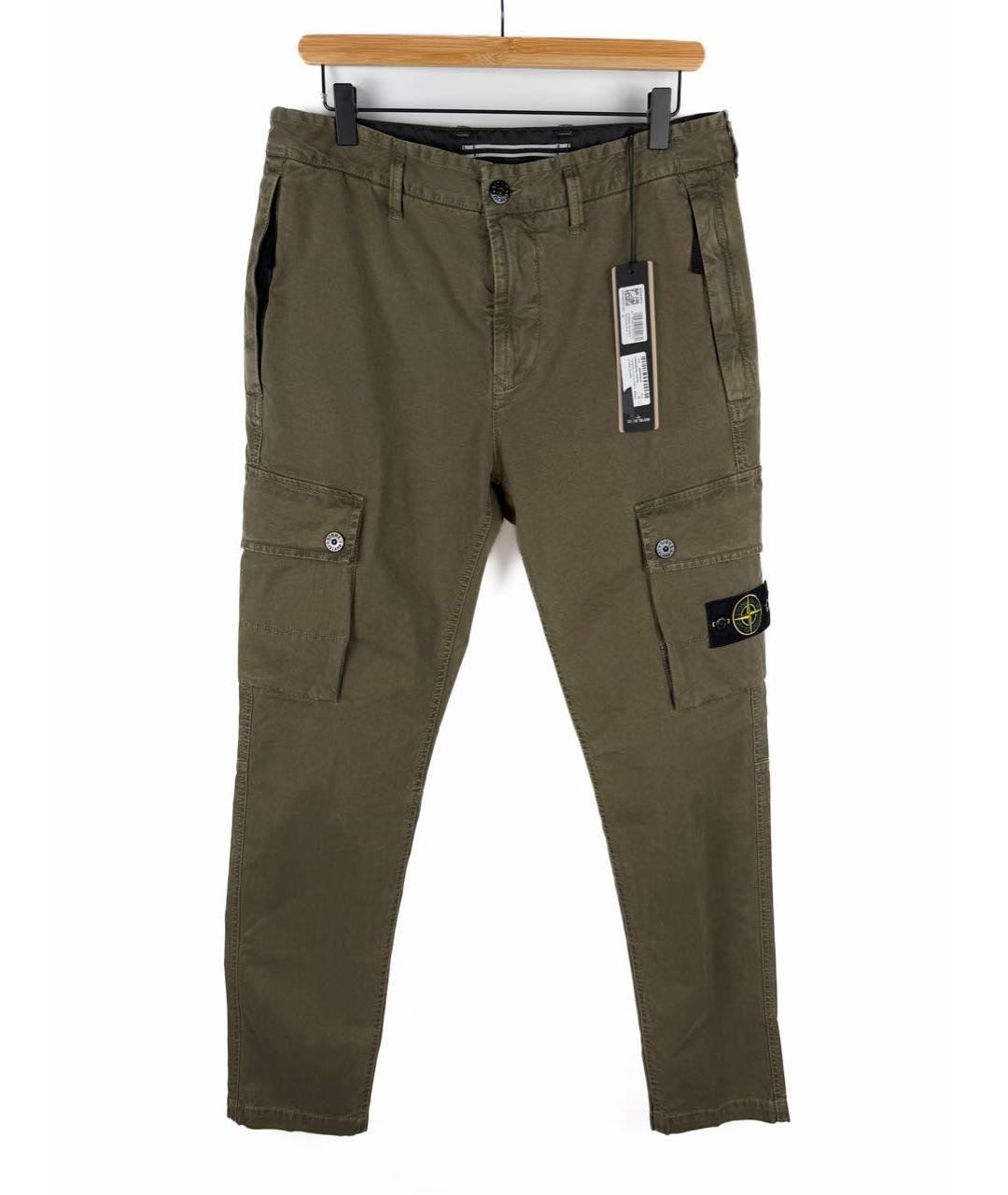 STONE ISLAND Хаки хлопко-эластановые повседневные брюки, фото 1