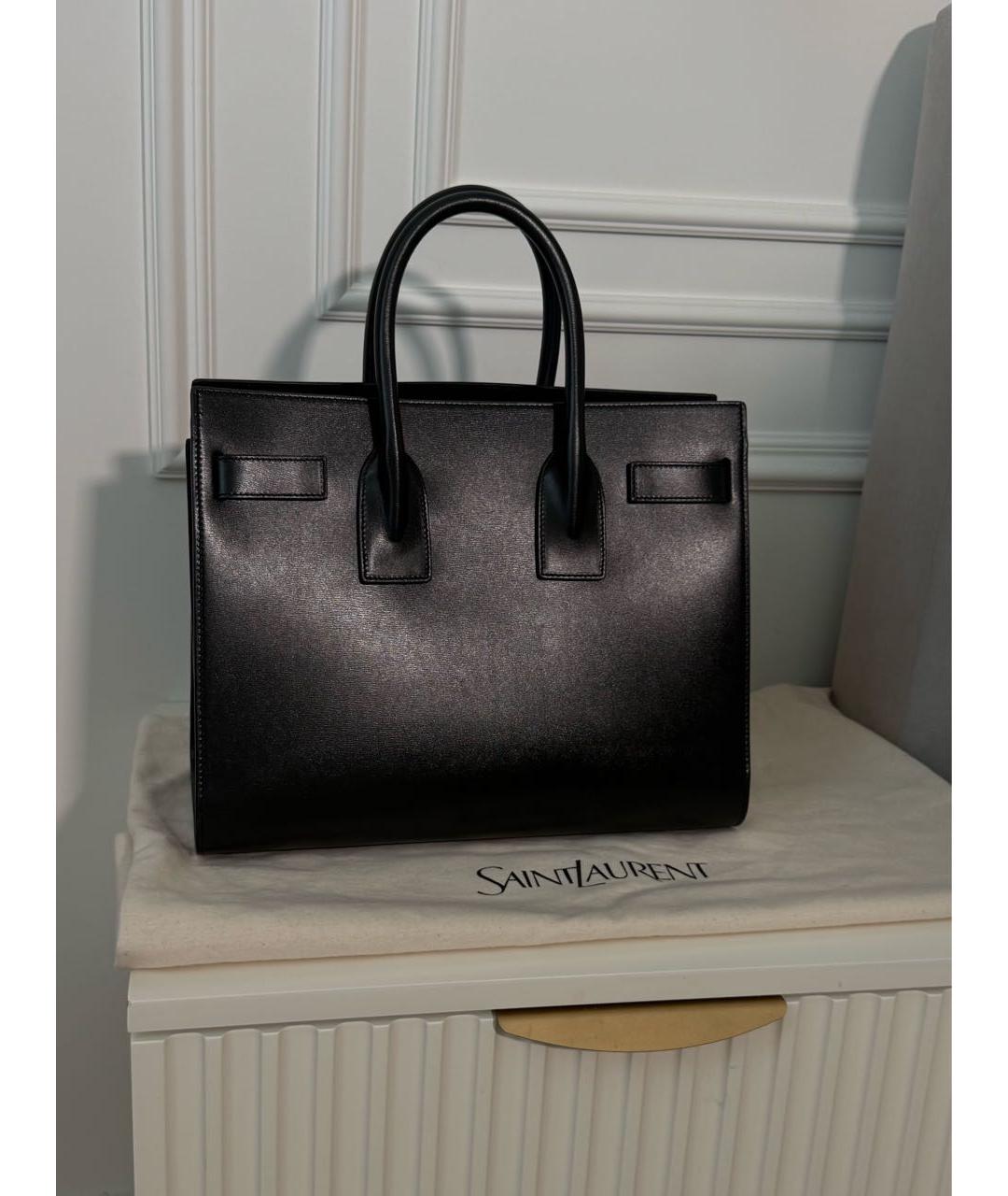 SAINT LAURENT Черная кожаная сумка с короткими ручками, фото 3