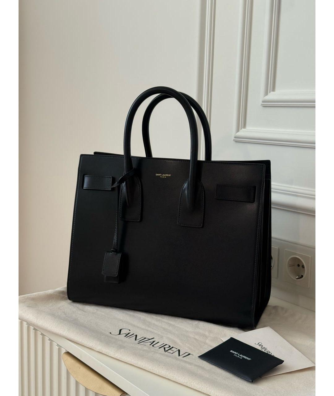 SAINT LAURENT Черная кожаная сумка с короткими ручками, фото 9