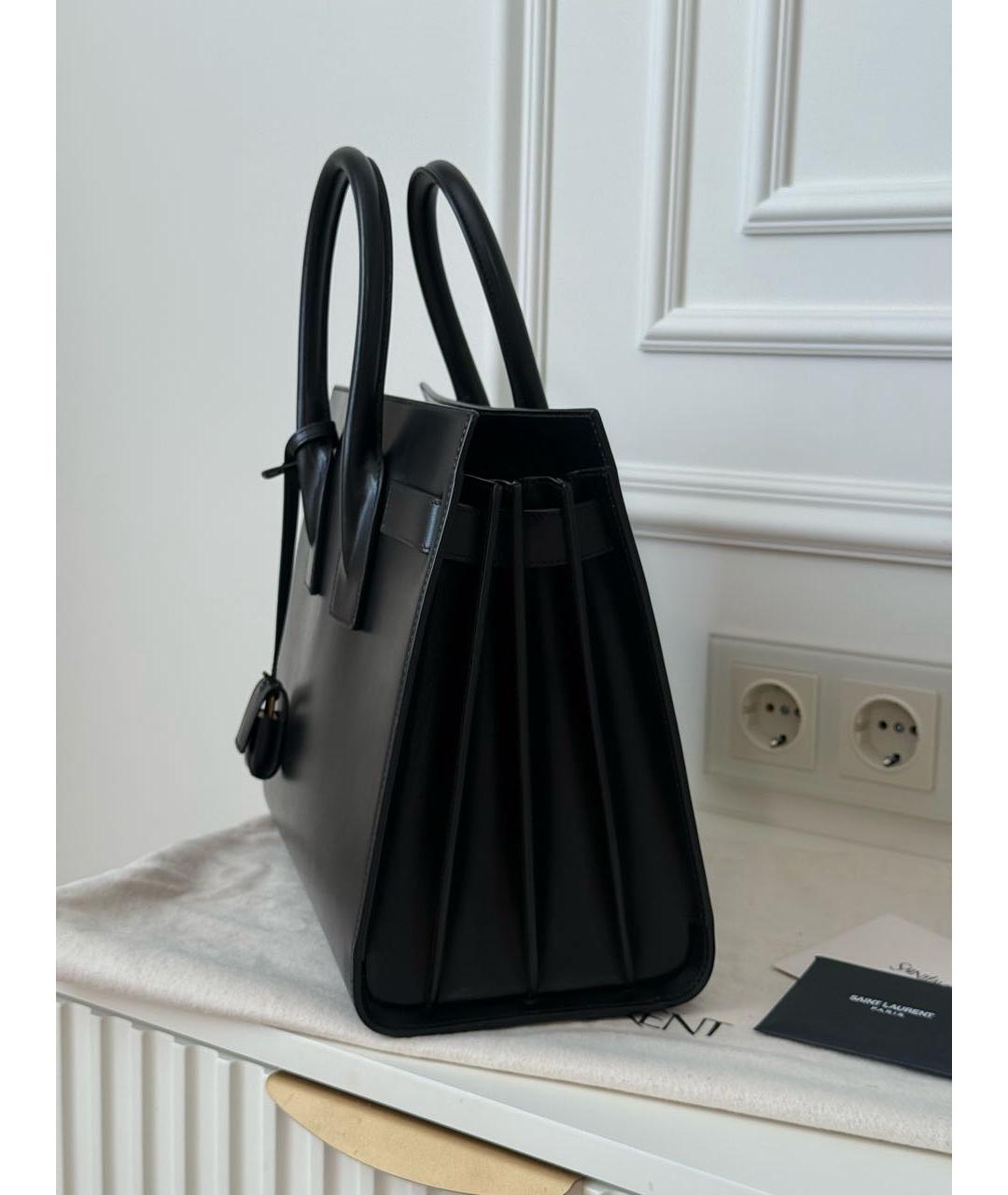 SAINT LAURENT Черная кожаная сумка с короткими ручками, фото 2