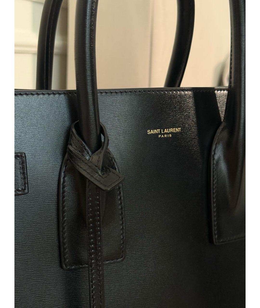SAINT LAURENT Черная кожаная сумка с короткими ручками, фото 7