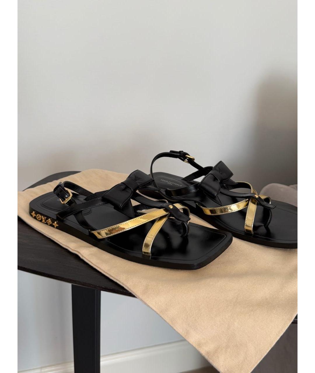 LOUIS VUITTON Черные кожаные сандалии, фото 2