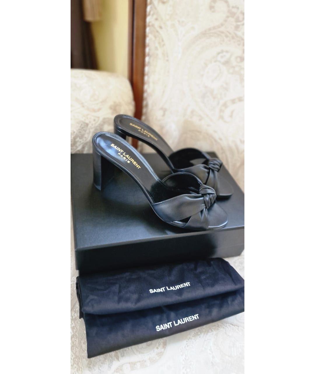 SAINT LAURENT Черные кожаные мюли, фото 3