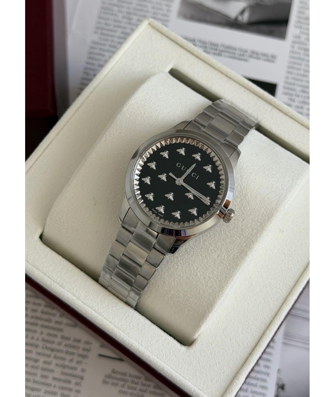 GUCCI Серебряные металлические часы, фото 2