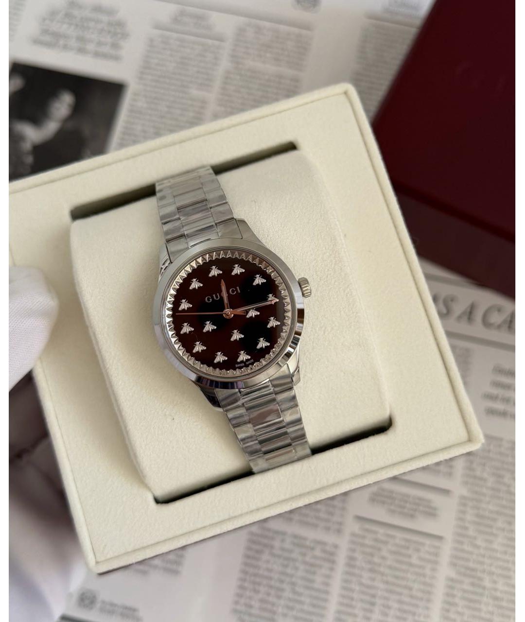 GUCCI Серебряные металлические часы, фото 3
