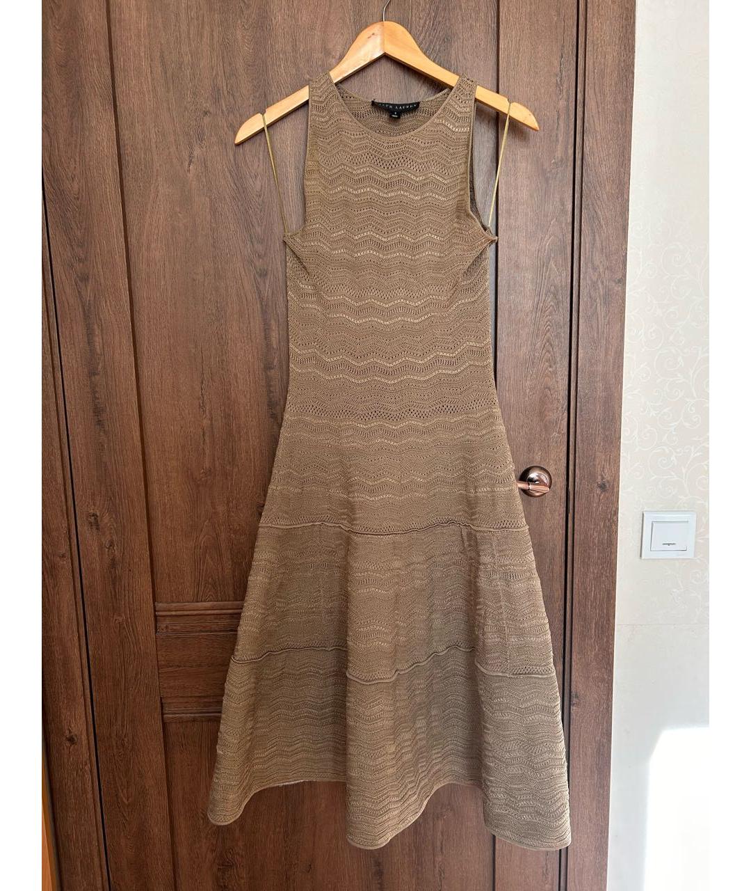 RALPH LAUREN COLLECTION Бежевое вискозное коктейльное платье, фото 6