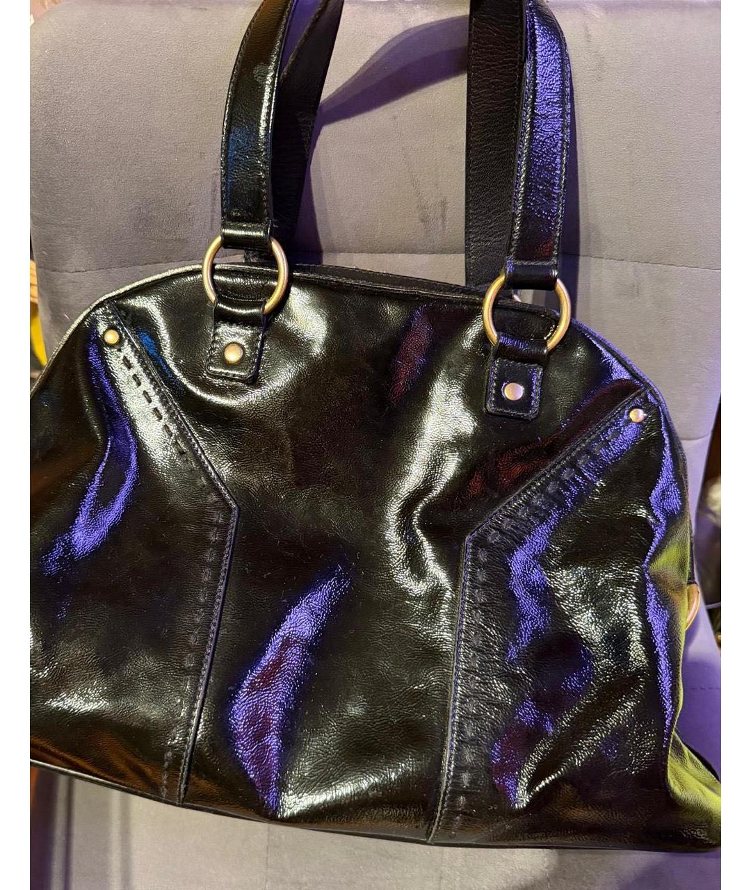 SAINT LAURENT Черная сумка через плечо из лакированной кожи, фото 3