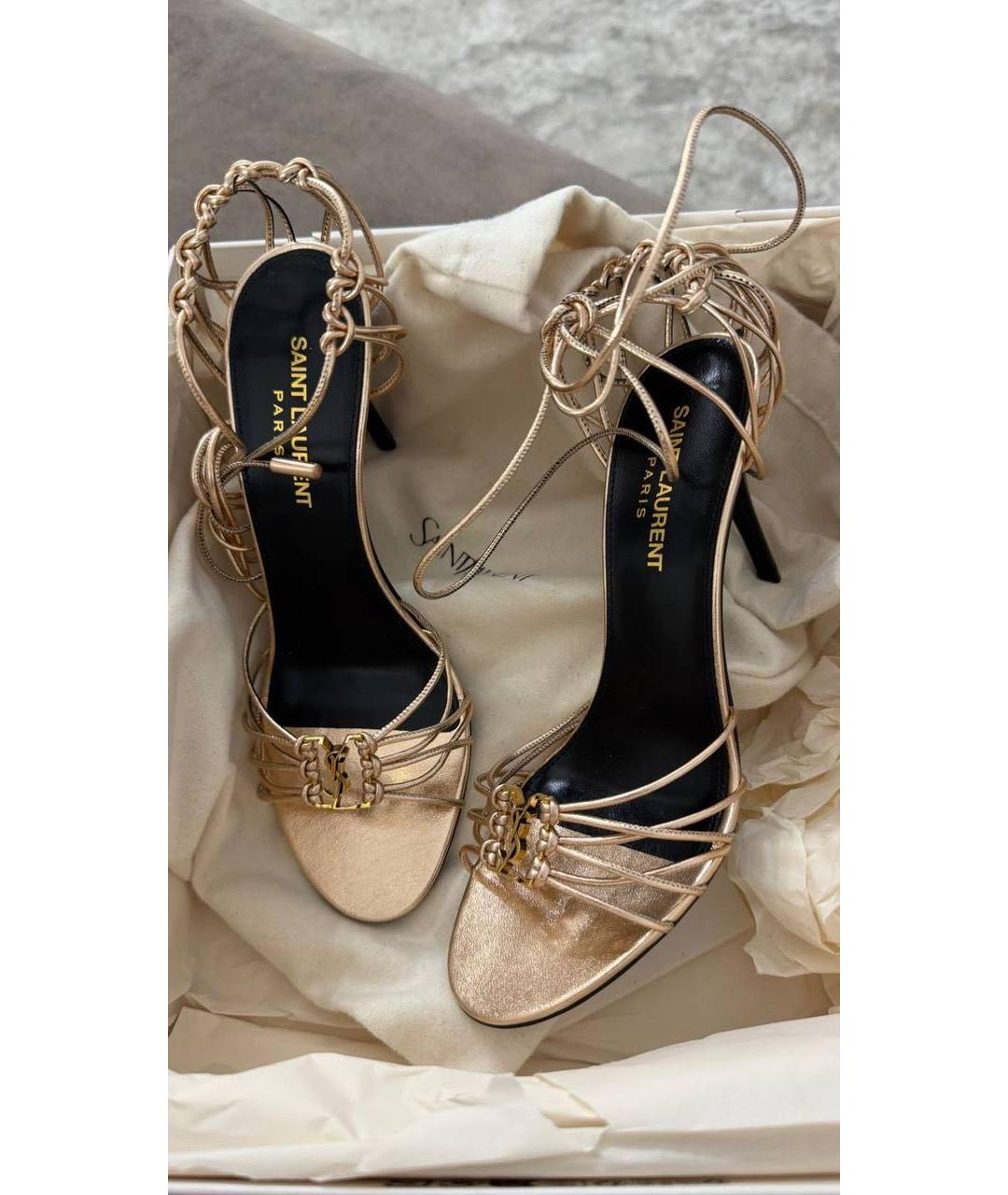 SAINT LAURENT Золотые кожаные босоножки, фото 5