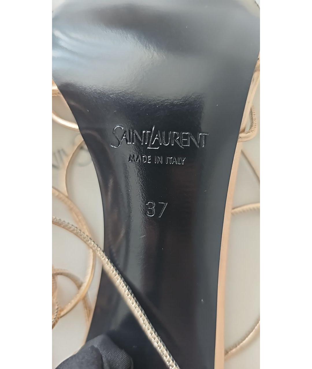 SAINT LAURENT Золотые кожаные босоножки, фото 8