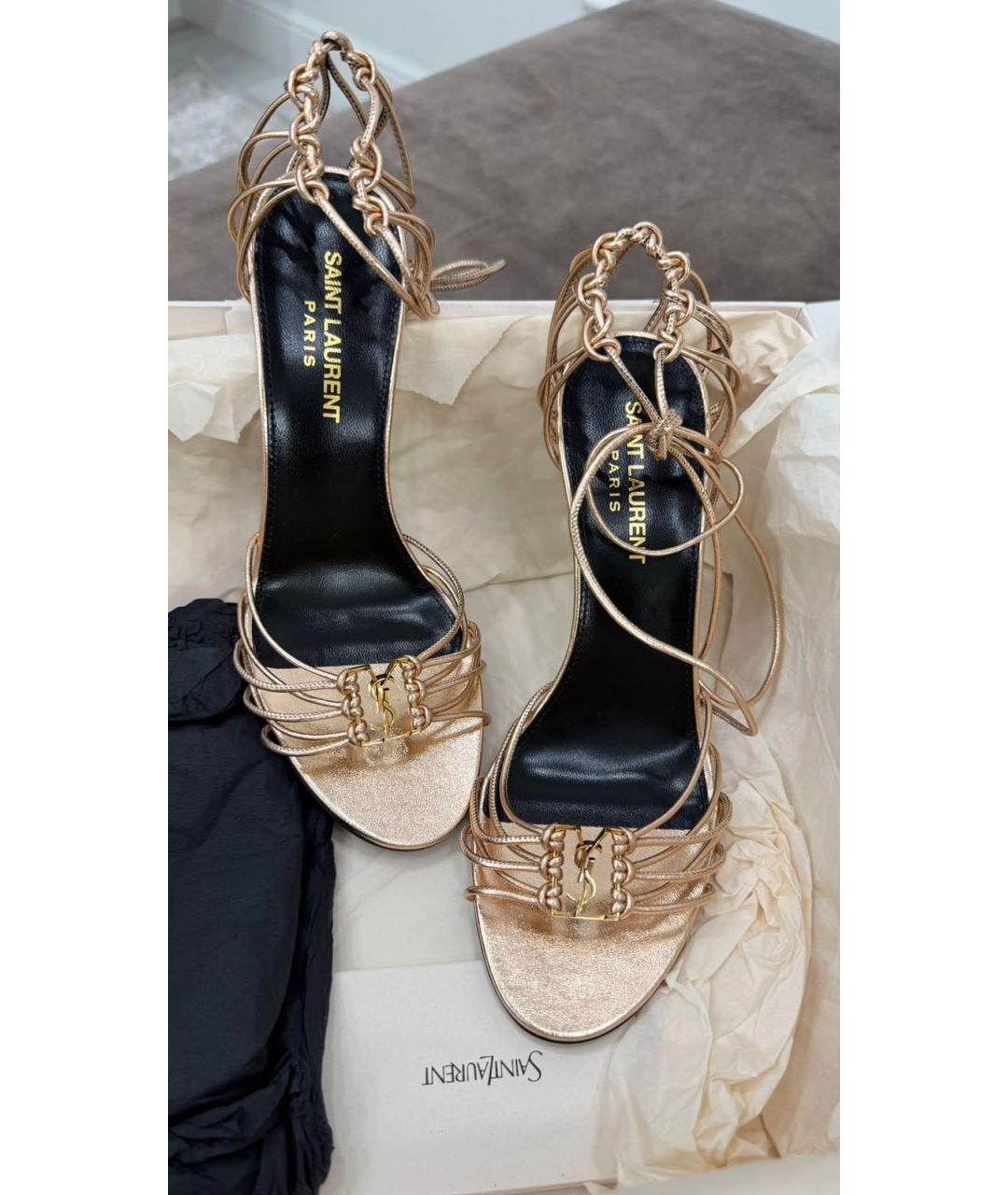 SAINT LAURENT Золотые кожаные босоножки, фото 2