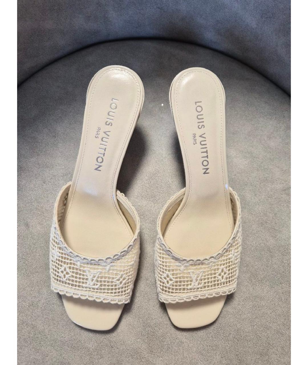 LOUIS VUITTON Белые кожаные мюли, фото 4