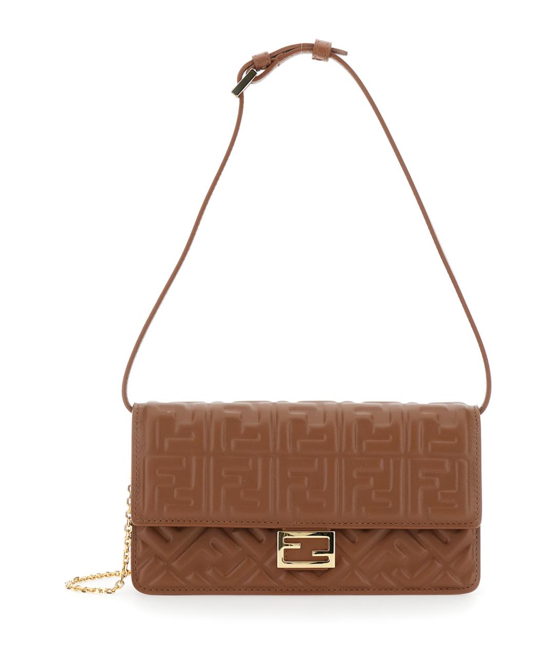 FENDI Коричневая кожаная сумка через плечо, фото 1
