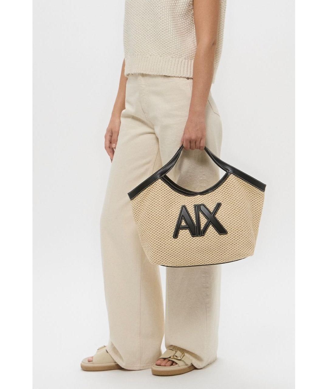 ARMANI EXCHANGE Бежевая плетеная пляжная сумка, фото 5