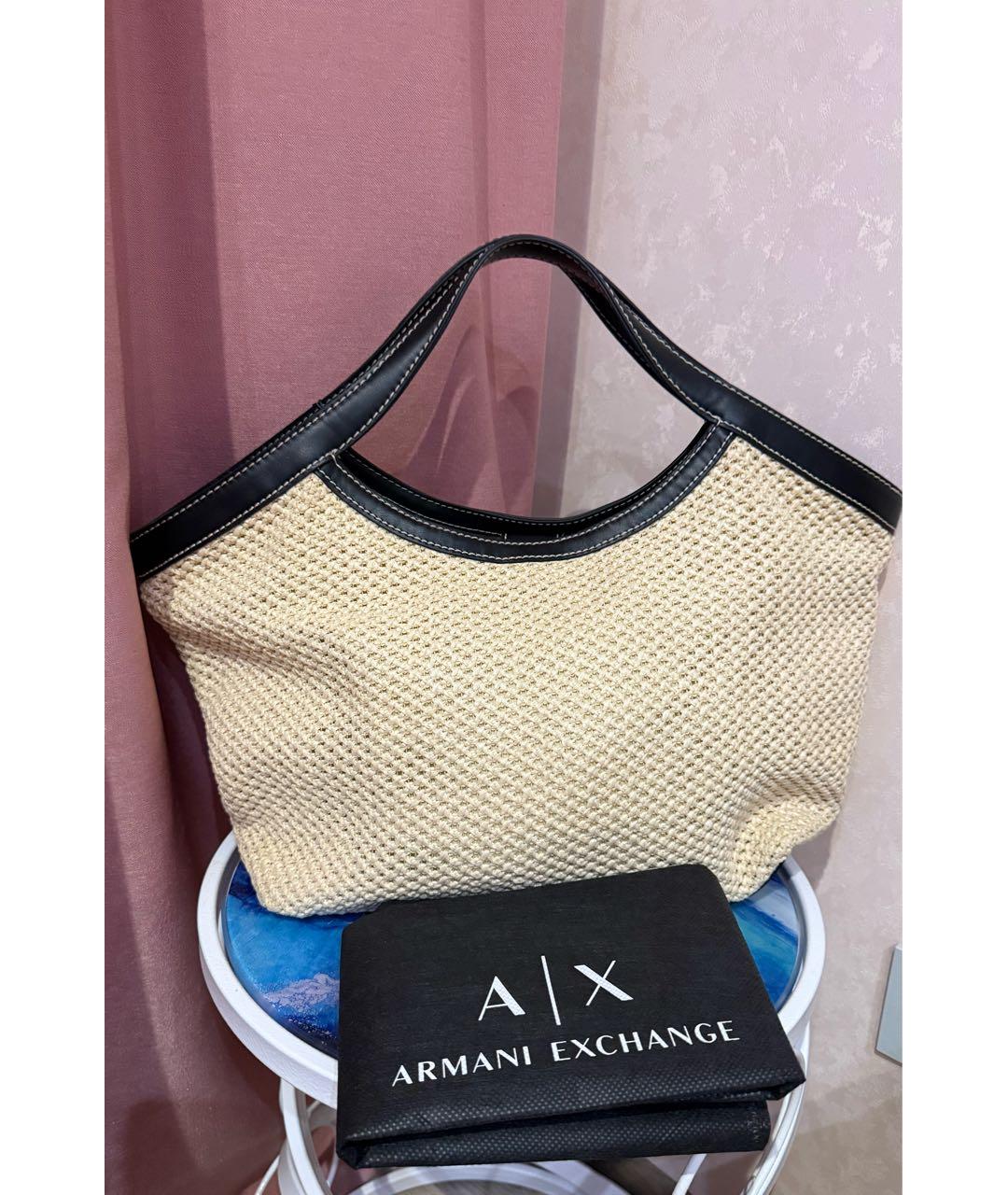 ARMANI EXCHANGE Бежевая плетеная пляжная сумка, фото 2