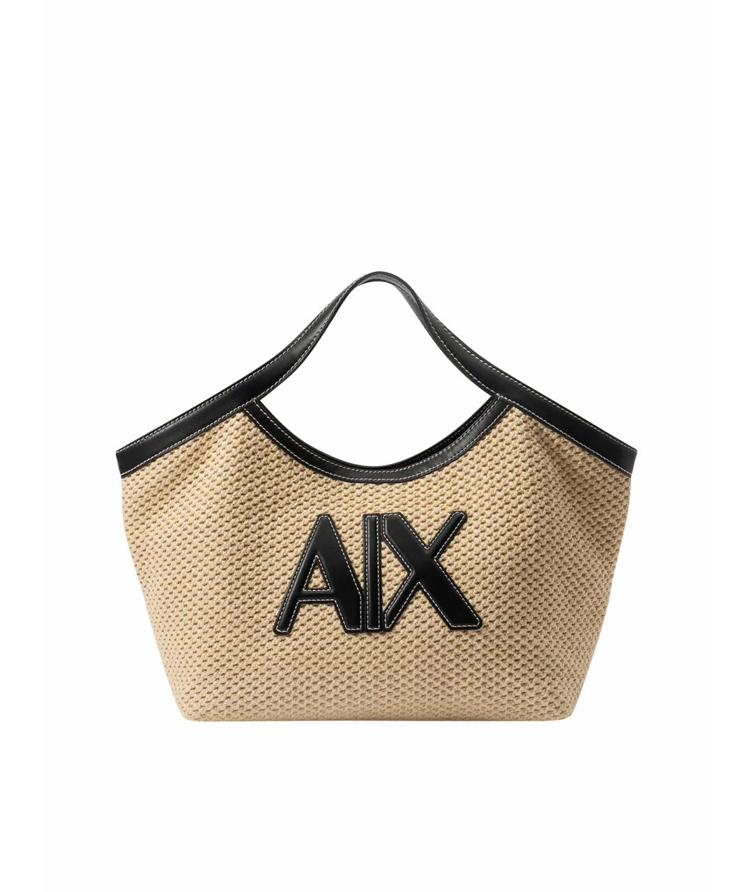 ARMANI EXCHANGE Бежевая плетеная пляжная сумка, фото 1