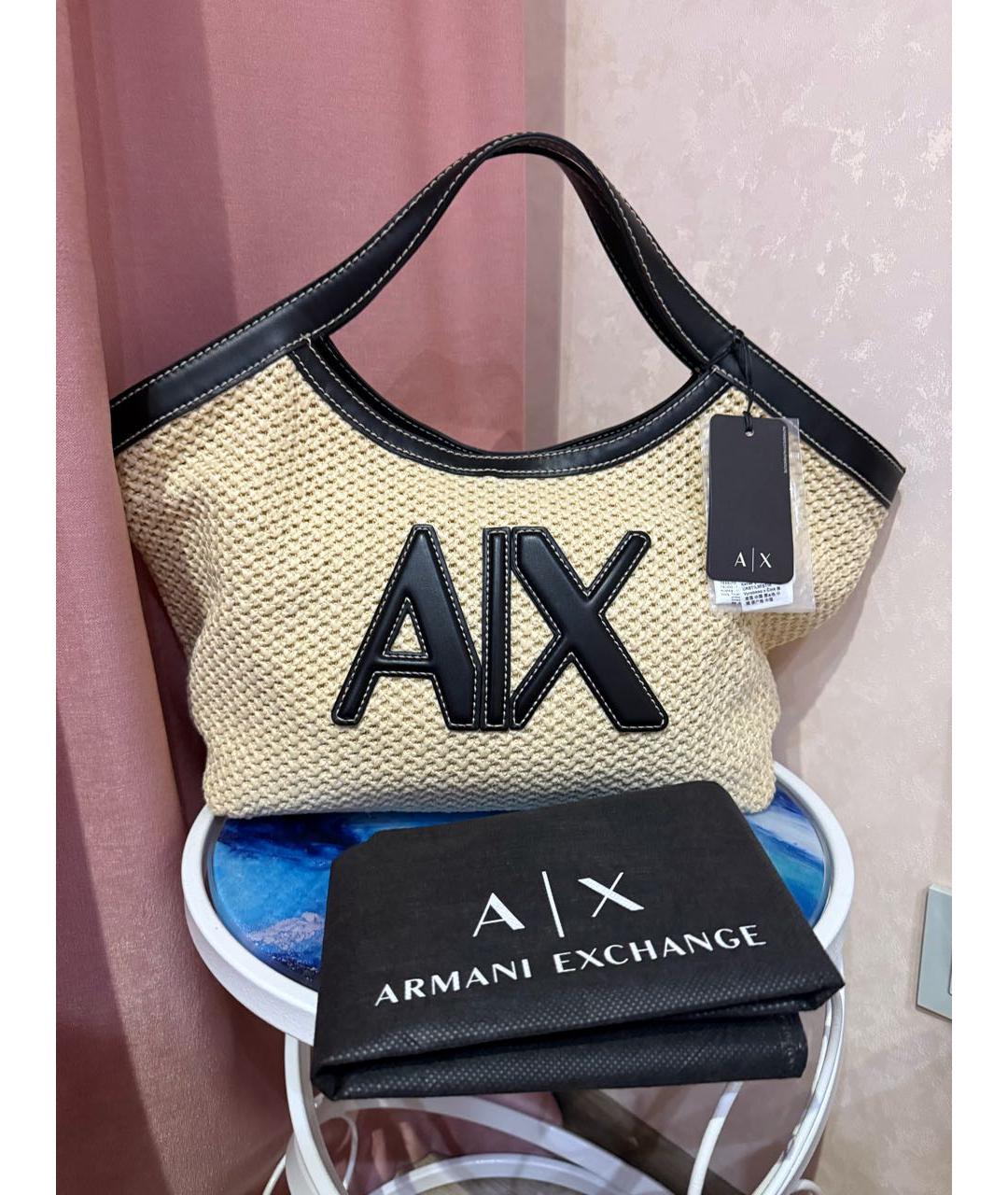 ARMANI EXCHANGE Бежевая плетеная пляжная сумка, фото 6
