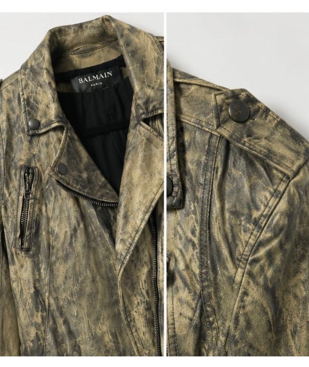 BALMAIN Хаки кожаная куртка, фото 4