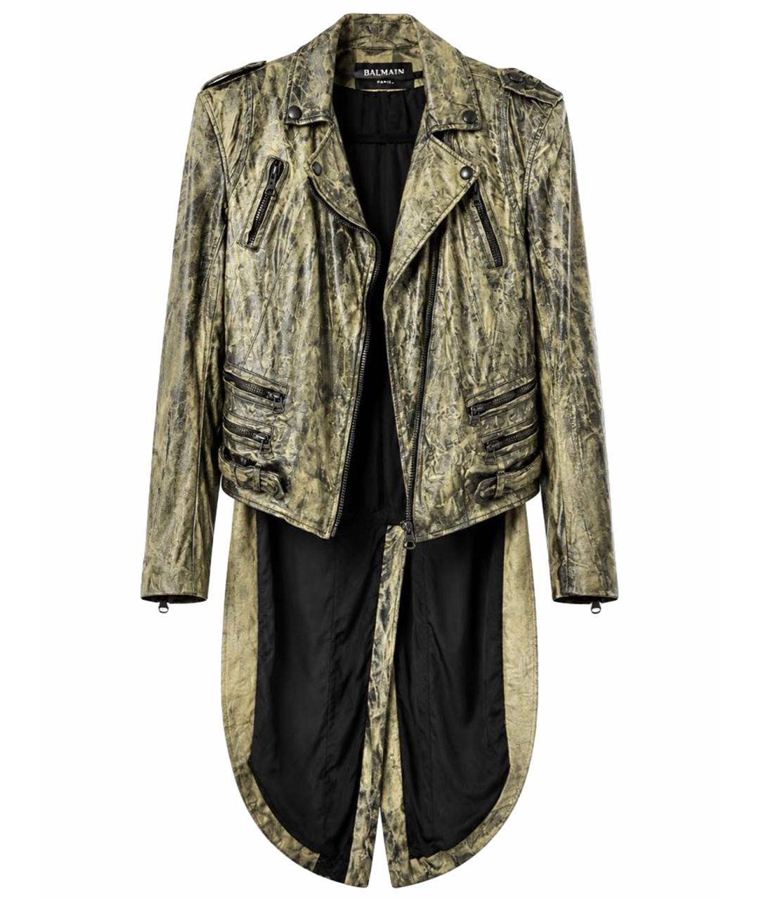 BALMAIN Хаки кожаная куртка, фото 1