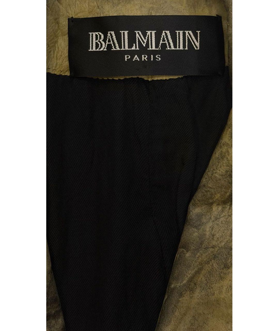 BALMAIN Хаки кожаная куртка, фото 3