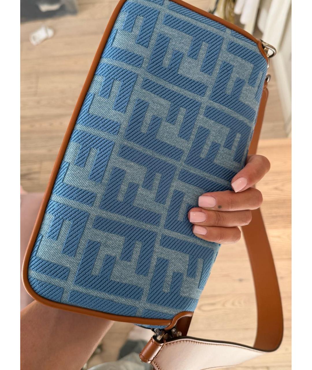 FENDI Голубая деним сумка через плечо, фото 5
