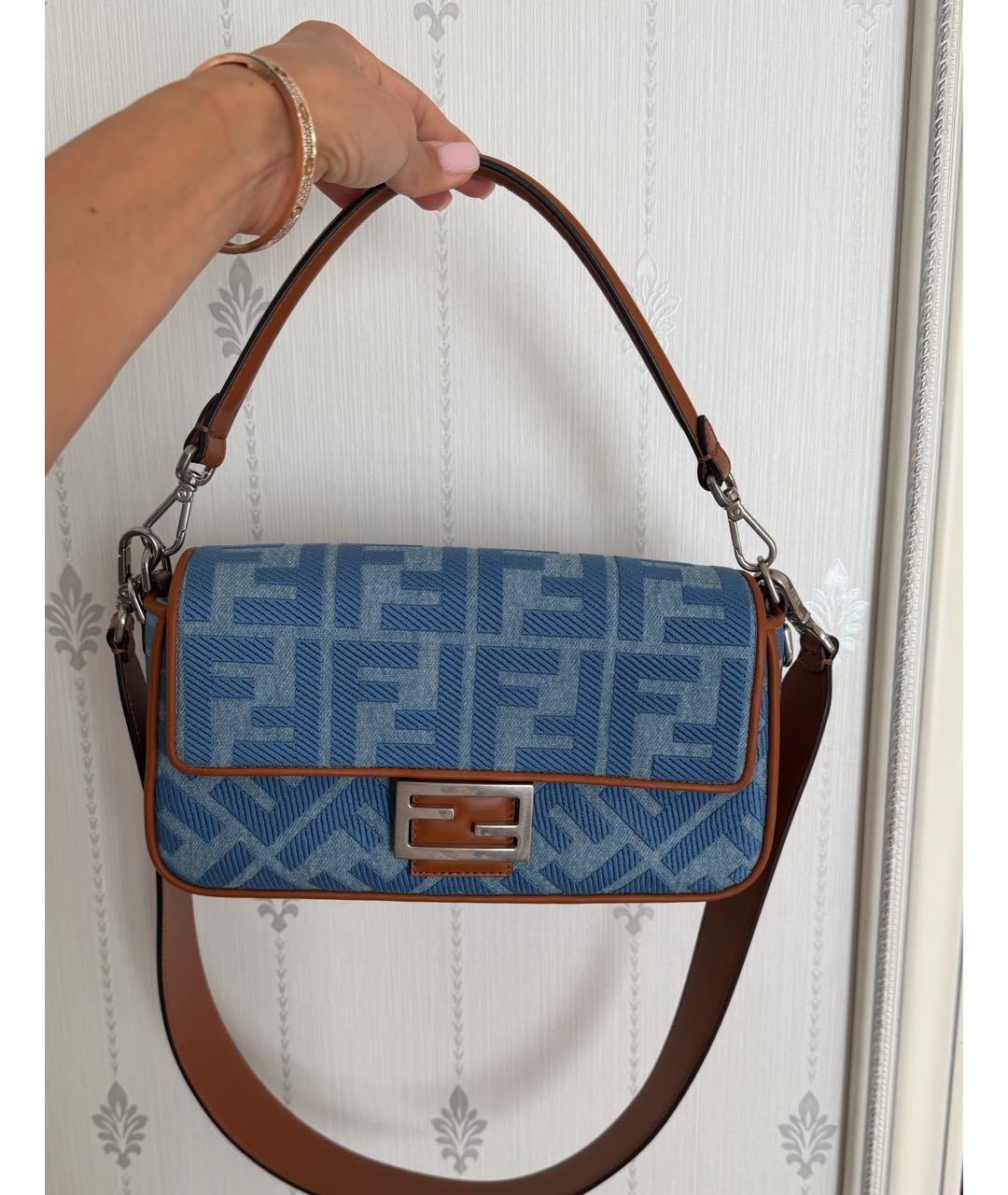 FENDI Голубая деним сумка через плечо, фото 2