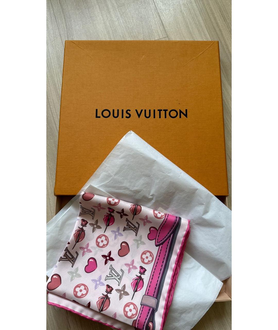 LOUIS VUITTON Розовый шелковый платок, фото 4