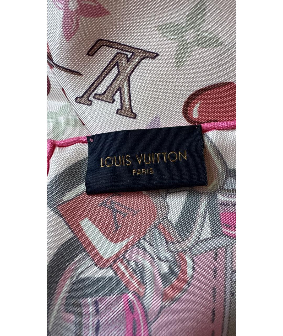 LOUIS VUITTON Розовый шелковый платок, фото 2